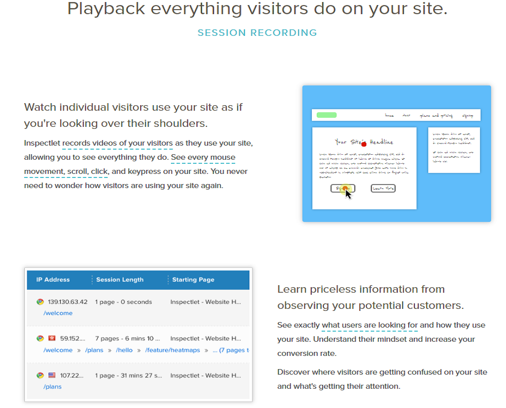 Inspectlet SEO - Playback eveything visitors do on your site
